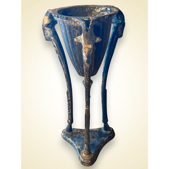 Antique Ram Head Neoclassical Tripod Incense Burner Urn 9 Inch - Picture 2 of 11